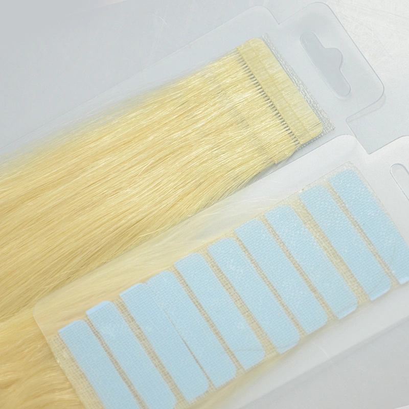 Muestra gratis paquetes de cabello brasileño rubio 16 pulgadas cinta cosida remy extensión del cabello