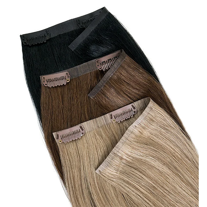 Hot sale tangle free double drawn human hair, 5 clips hair extension
