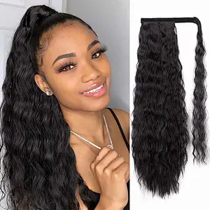 Wholesale natural virgin curlys pony tail, wrap around 100% human hair drawstring afro ponytail extensions clip for black women
