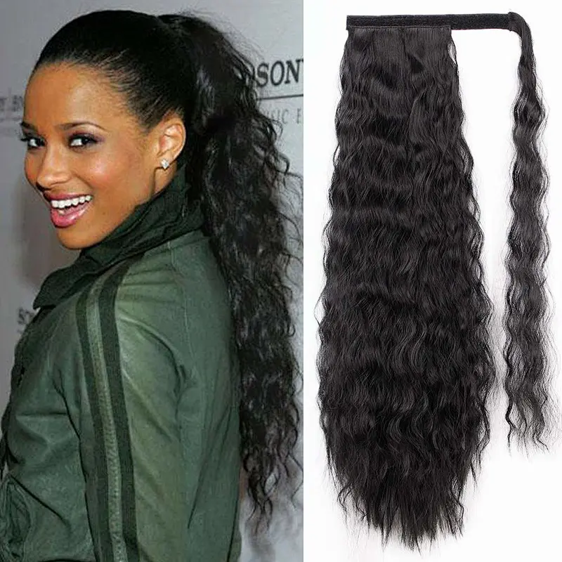Wholesale natural virgin curlys pony tail, wrap around 100% human hair drawstring afro ponytail extensions clip for black women