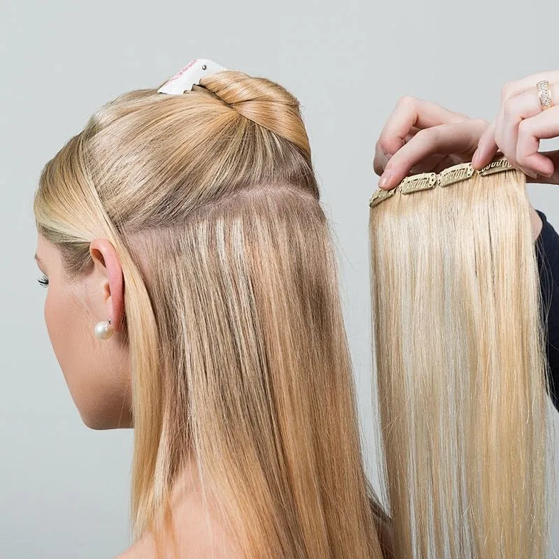 Hot sale tangle free double drawn human hair, 5 clips hair extension
