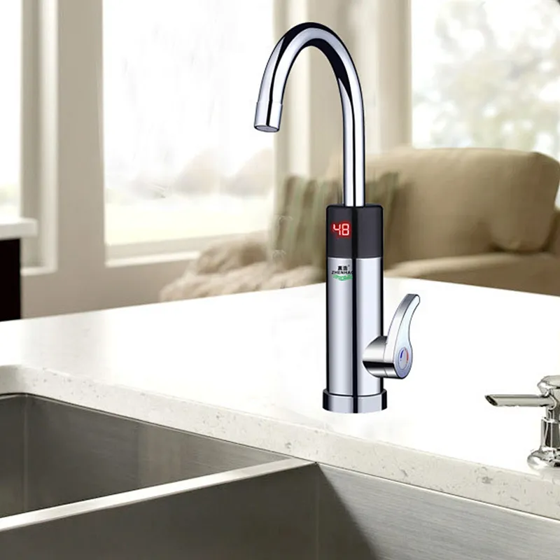 Electric Hot Water Heater Faucet Kitchen Instant Heating Tap Water Heater with LED EU Plug