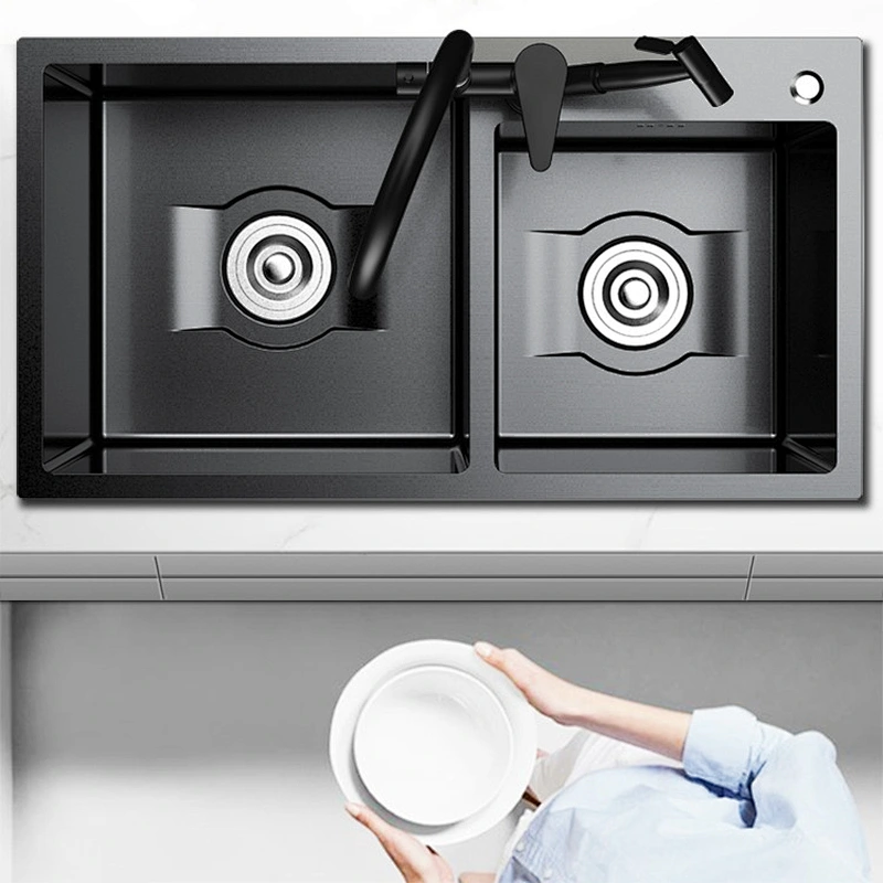 Handmade Double Bowl Stainless Steel Black Kitchen Sink Nano Sink