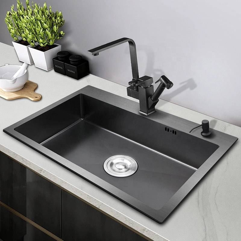 Top Dounted Double Sink Nano Black Finish Stainless Steel Handmade Kitchen Basin Sink