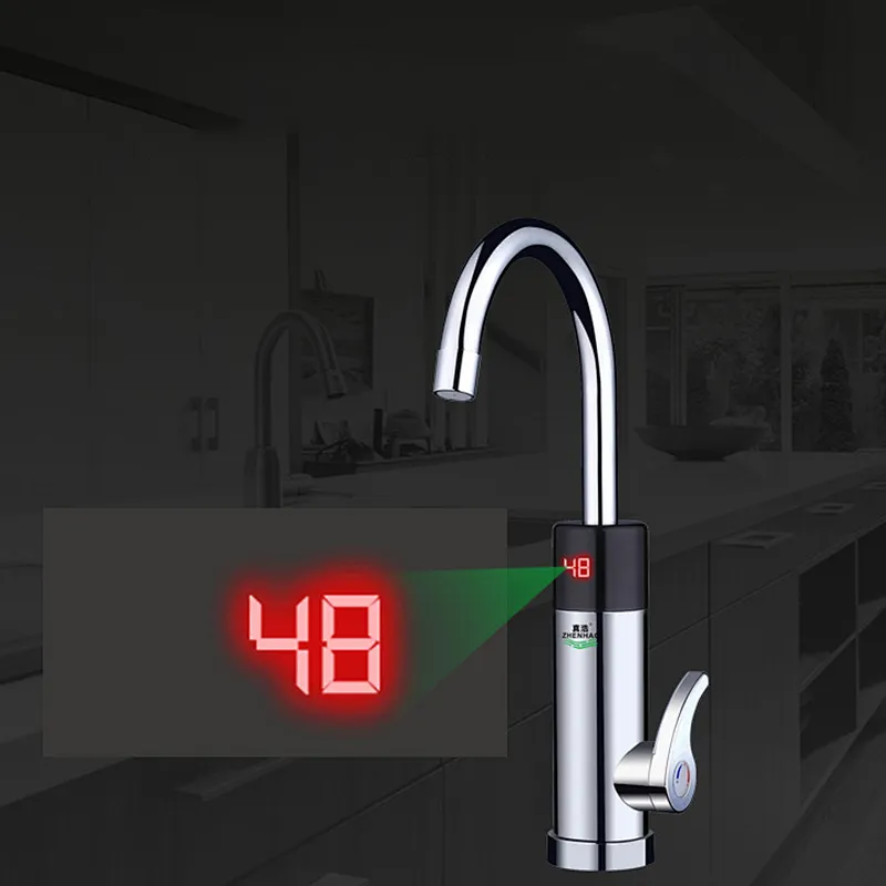 Electric Hot Water Heater Faucet Kitchen Instant Heating Tap Water Heater with LED EU Plug