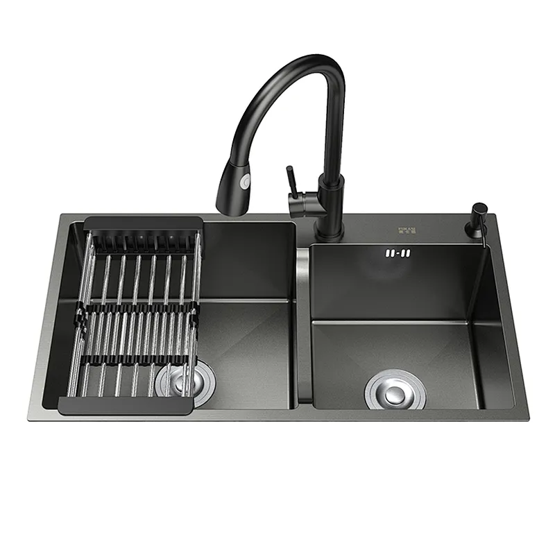 Black NANO undermount double bowl stainless steel handmade kitchen sink