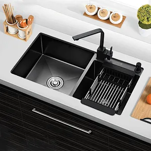 New Double Bowl Kitchen Sink Nanometer Antibacterial Black 304/201Stainless Steel Nano Technology Black Double Sink