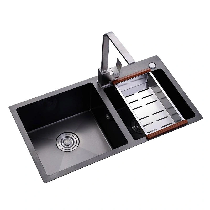 New Double Bowl Kitchen Sink Nanometer Antibacterial Black 304/201Stainless Steel Nano Technology Black Double Sink