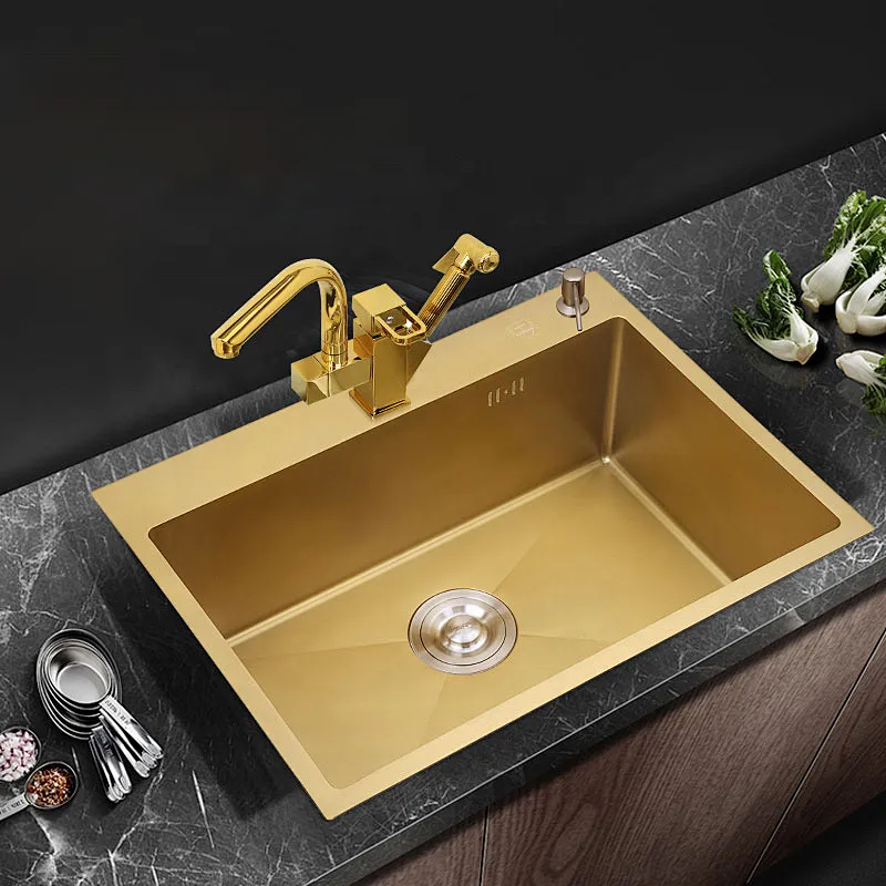 SUS304 Stainless Steel Kitchen Sink Golden Nano Sink