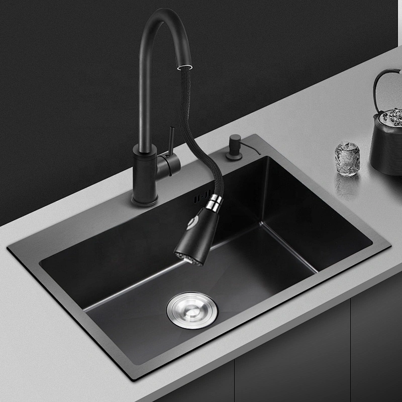 Top Dounted Double Sink Nano Black Finish Stainless Steel Handmade Kitchen Basin Sink