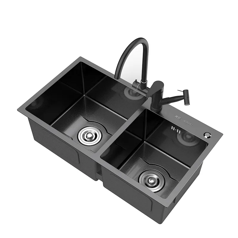 Handmade Double Bowl Stainless Steel Black Kitchen Sink Nano Sink