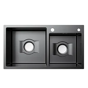 Handmade Double Bowl Stainless Steel Black Kitchen Sink Nano Sink