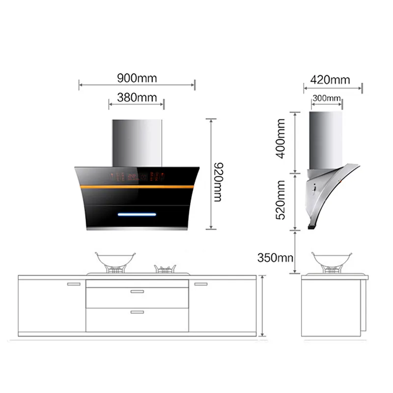 Smoke Grease Extractors Cooker Hoods Industrial, Stainless Range Hood