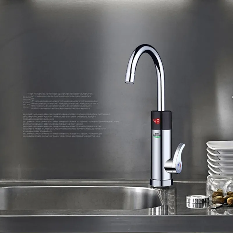 Electric Hot Water Heater Faucet Kitchen Instant Heating Tap Water Heater with LED EU Plug