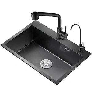 Top Dounted Double Sink Nano Black Finish Stainless Steel Handmade Kitchen Basin Sink