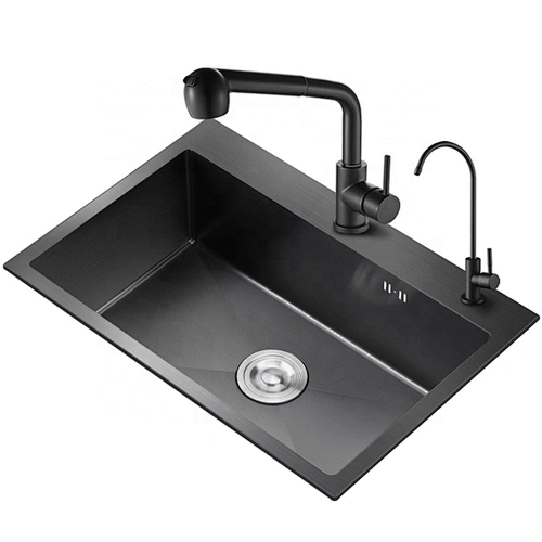 Top Dounted Double Sink Nano Black Finish Stainless Steel Handmade Kitchen Basin Sink