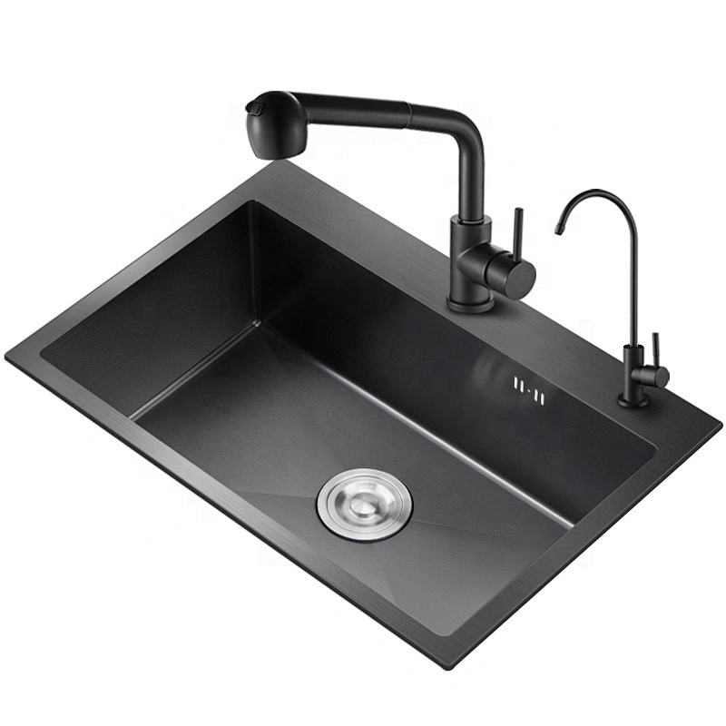 Top Dounted Double Sink Nano Black Finish Stainless Steel Handmade Kitchen Basin Sink
