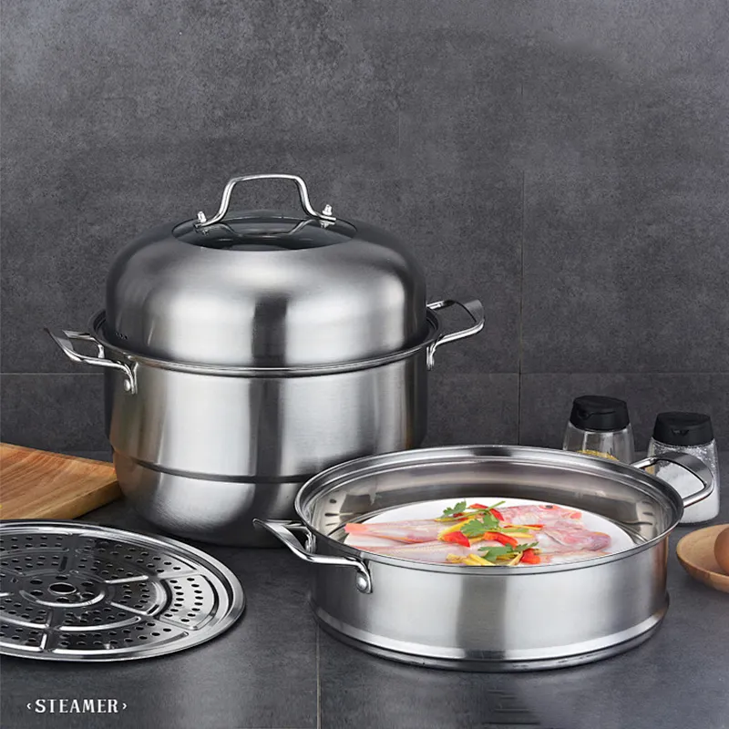 Wholesale stainless steel 3-layer food steamer with steamer pot