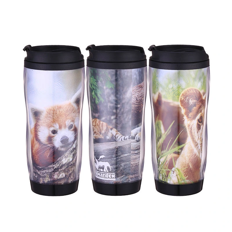 14oz DIY leakproof promotional plastic thermal office cup with photos inserted