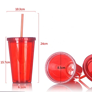 Hot Cold Drinking Cup Transparent Plastic Water Mug With Straw
