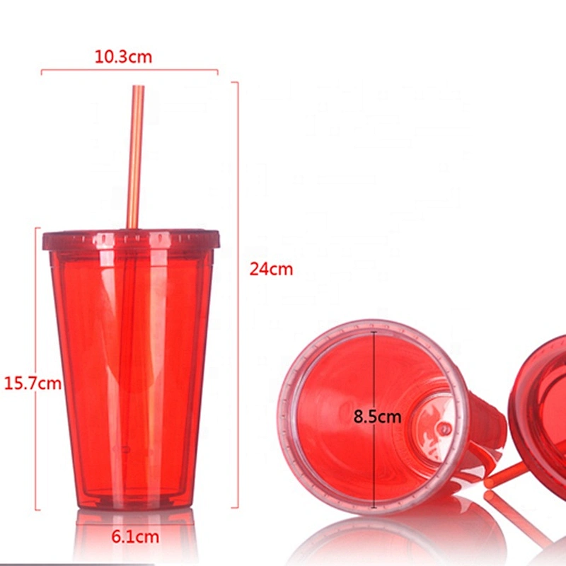 Hot Cold Drinking Cup Transparent Plastic Water Mug With Straw