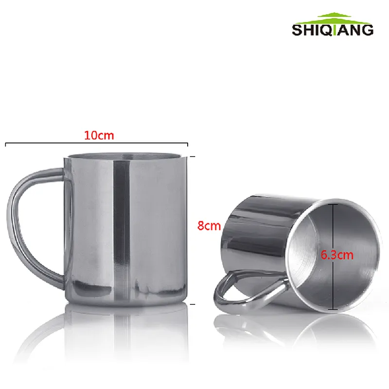 Stainless steel coffee mug with handle