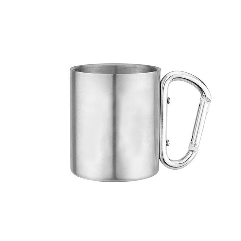 8oz BPA free double wall 18/8 stainless steel tea cups carabiner handle