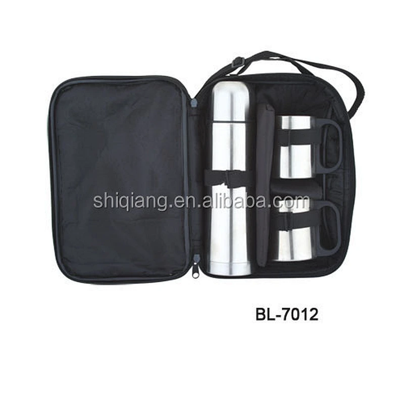 500ml stainless steel vacuum flask and 2pcs travel cups gift set with pouch packing