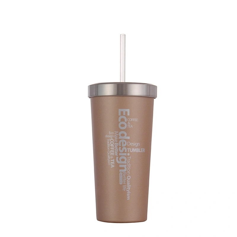 Wholesale 550ml double wall insulated vacuum stainless tumbler with straw