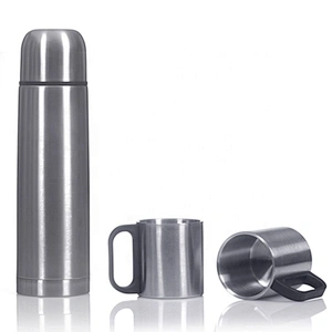 500ml stainless steel vacuum flask and 2pcs travel cups gift set with pouch packing