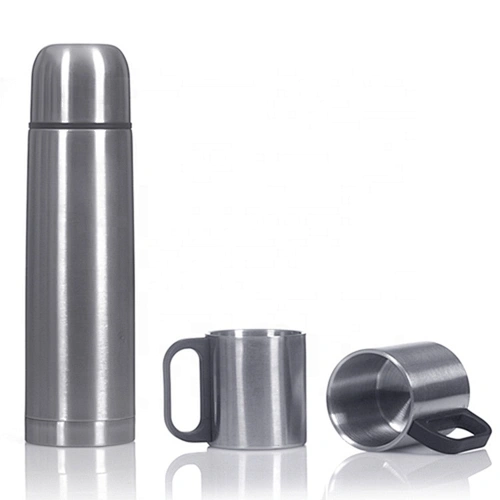 500ml stainless steel vacuum flask and 2pcs travel cups gift set with pouch packing
