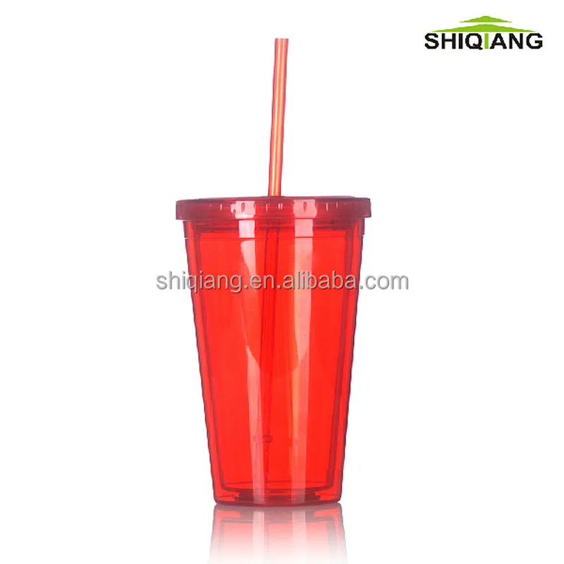 450ml 16oz double wall AS plastic thermal bottles with straw used for ice drinking many color avaible