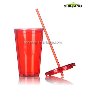 450ml 16oz double wall AS plastic thermal bottles with straw used for ice drinking many color avaible