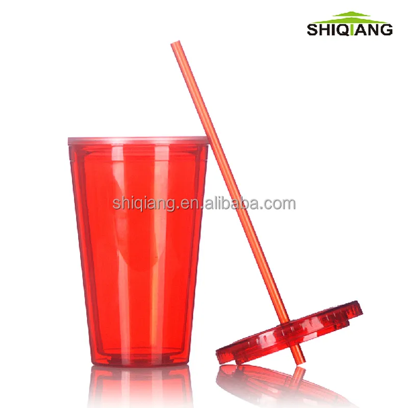 450ml 16oz double wall AS plastic thermal bottles with straw used for ice drinking many color avaible