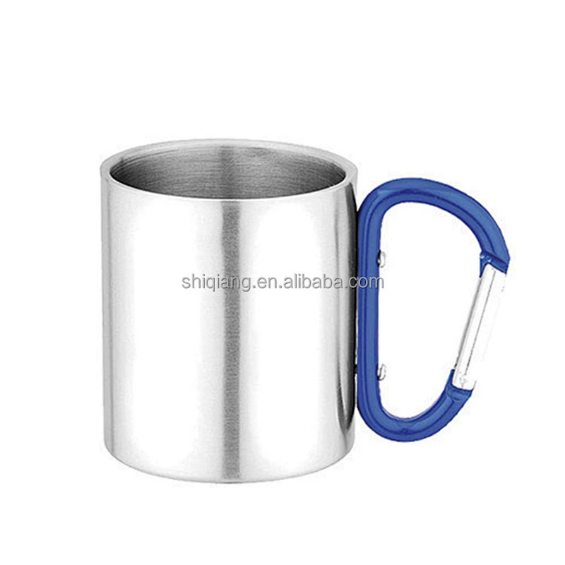 8oz mini double wall stainless steel coffee mugs  with mirror finishing and carabiner handle