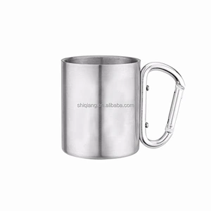 8oz double wall high grade stainless steel tea cups with shining surface and carabiner handle