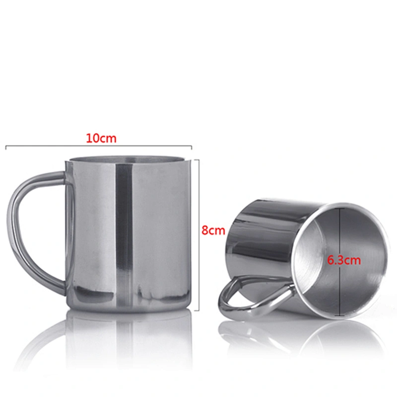 220ml Double Wall Camping Coffee Tea Cup Stainless Steel Metal Mug With Handle