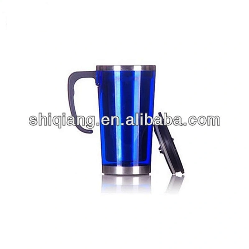 Customized Office Plastic Handle Double Wall Vacuum Coffee Cup