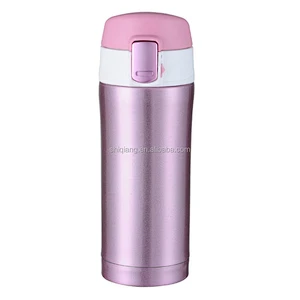 350ml/450ml double wall stainless steel  vacuum flask pretty thermo with button lid keeps hot or cold 24hours