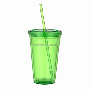 450ml 16oz double wall AS plastic thermal bottles with straw used for ice drinking many color avaible