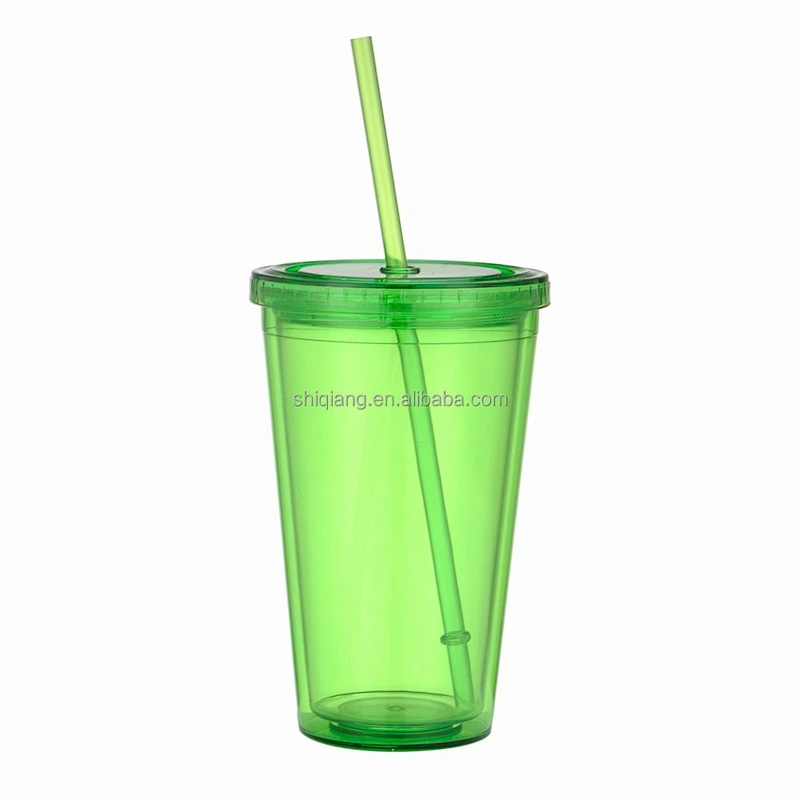 450ml 16oz double wall AS plastic thermal bottles with straw used for ice drinking many color avaible