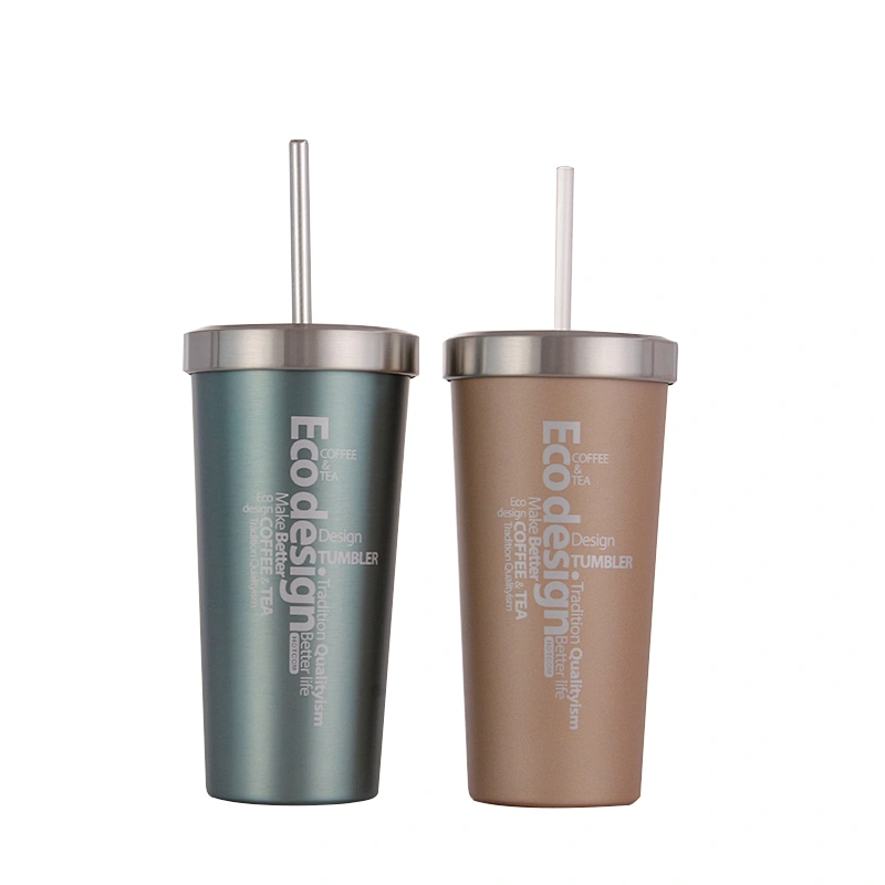 Wholesale 550ml double wall insulated vacuum stainless tumbler with straw