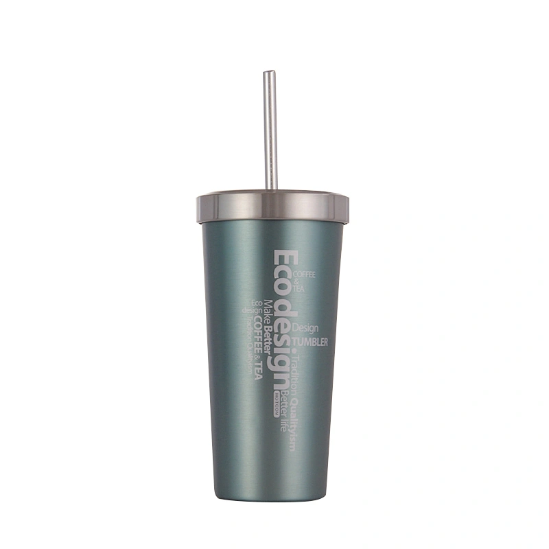 Wholesale 550ml double wall insulated vacuum stainless tumbler with straw