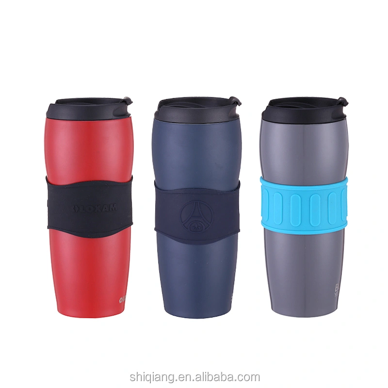 12oz double wall shape stainless steel vacuum thermo cup with silicone sleeve