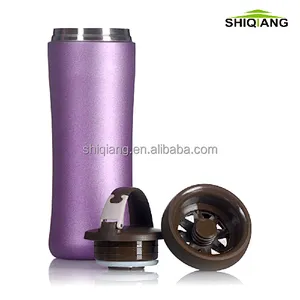 370ml slim waist Korean style vacuum lady flasks coffee bottles with tea filter carabiner lid glitter paint