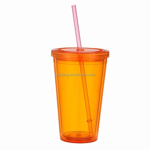 450ml 16oz double wall AS plastic thermal bottles with straw used for ice drinking many color avaible