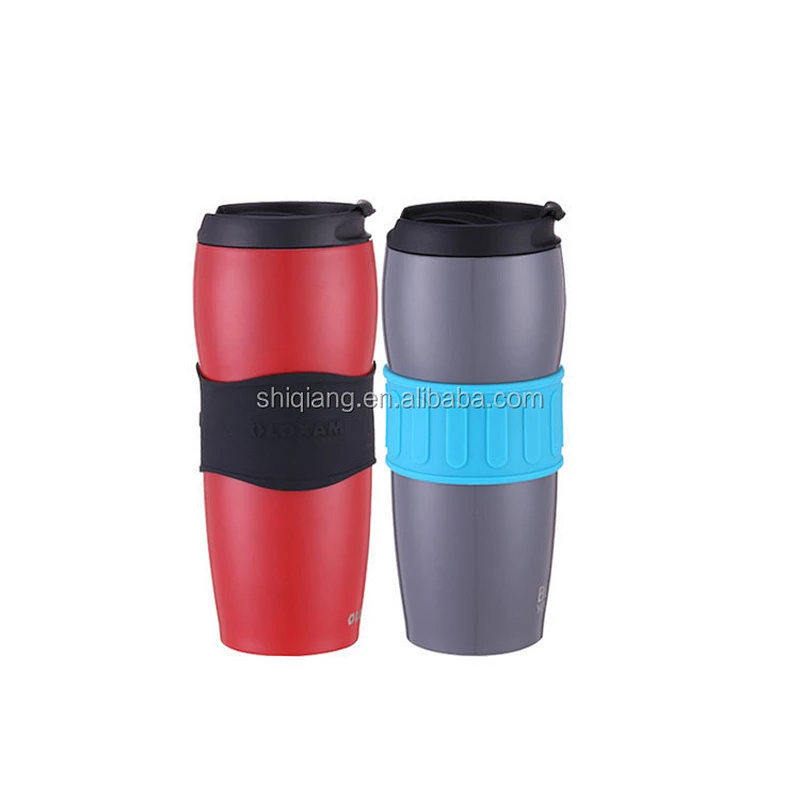 400ml slim waist vacuum flask thermos mug with silicone sleeve