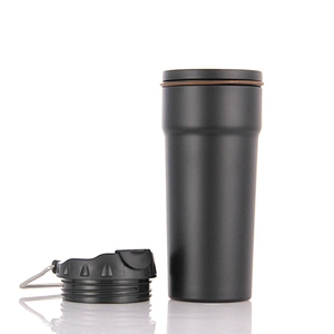 Double wall stainless steel vacuum insulated travel thermo mug, lid with s/s handle
