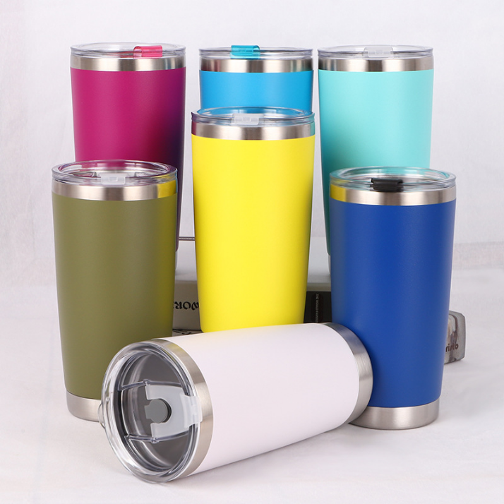 Double wall insulated stainless steel vacuum thermos mug with different kinds of lid
