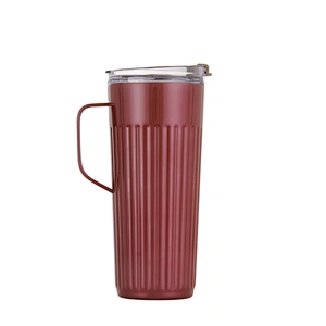 Double wall stainless steel coffee cup with s/s handle, plastic handle or without handle 2types used lid with straw hole.